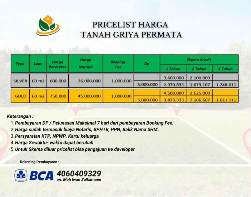 diskon 10 untuk pembelian tanah cash keras