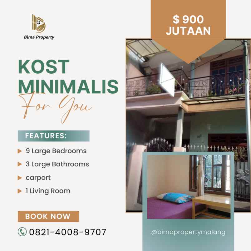 rumah kost 9 kamar 2 lantai di kota malang