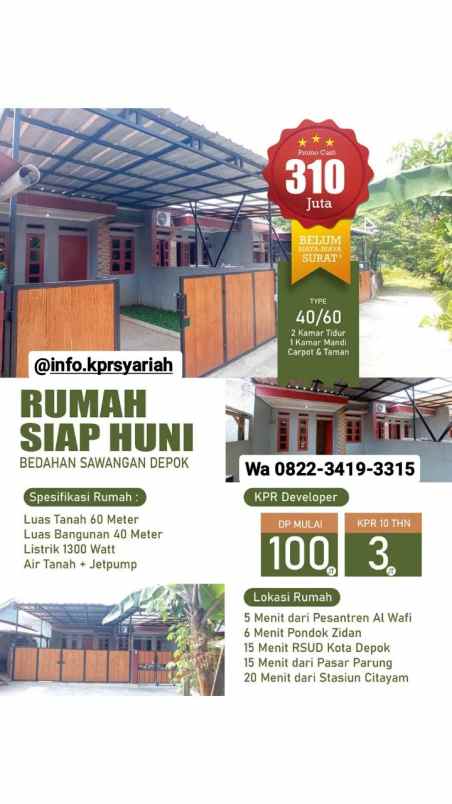 rumah siap huni bedahan sawangan depok bonus pagar