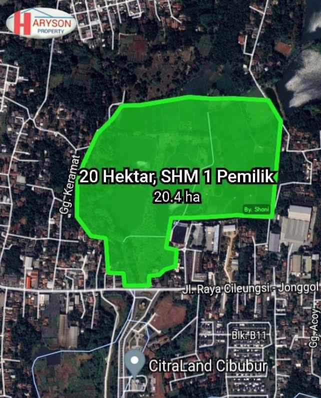 dijual tanah 20 hektar cileungsi kab bogor