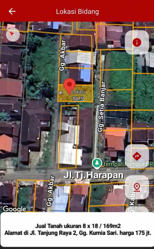 dijual tanah jalan tanjung raya 2 gang