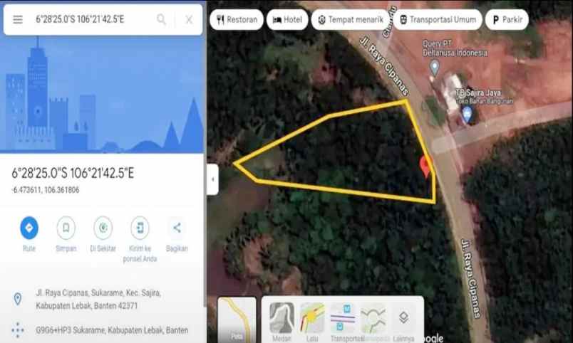 dijual tanah jl raya cipanas kel