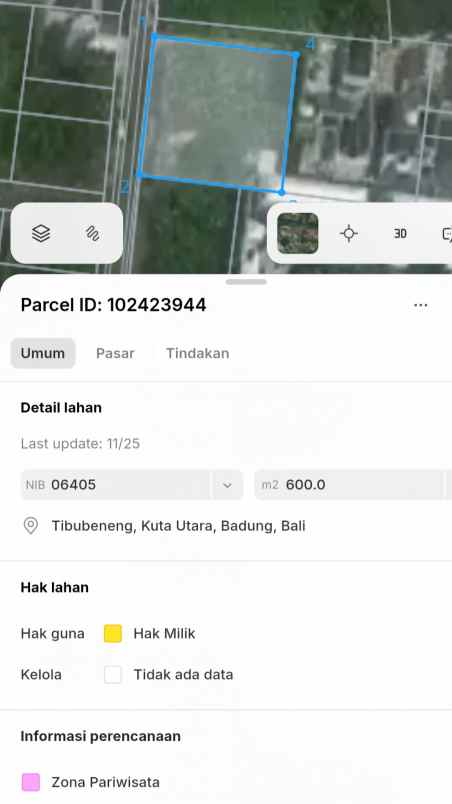 dijual tanah pantai berawa