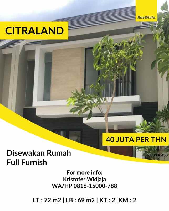 disewakan rumah northwsest lake citraland