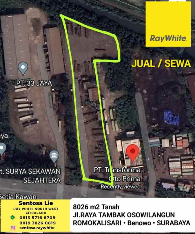 disewakan tanah raya tambak osowilangon