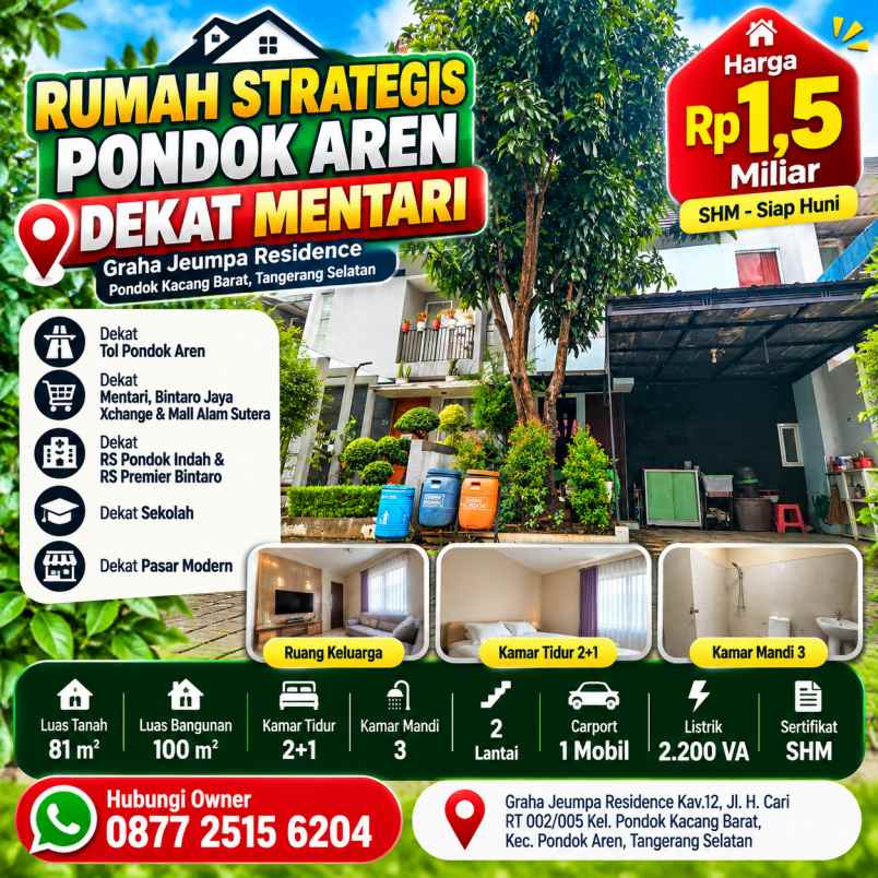rumah strategis pondok aren dekat mentari shm lt 81m