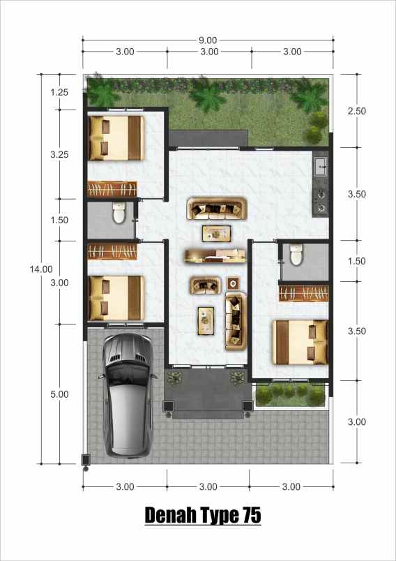 rumah tema cluster type 75 dekat unri