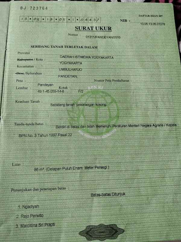 tanah pekarangan dalam perum gambiran yogyakarta