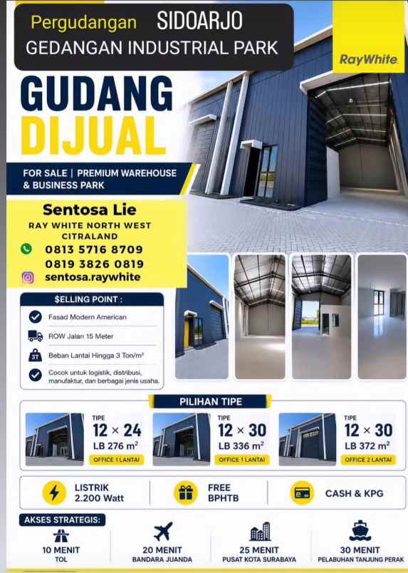 dijual ruko gudang kantor gedangan industrial park