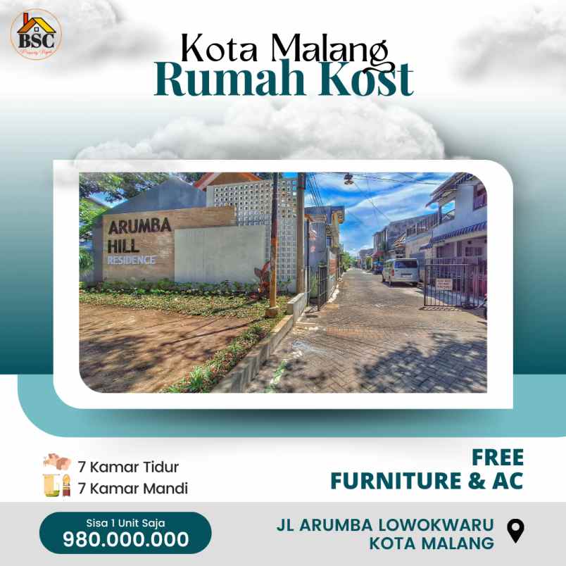 dijual rumah kost malang strategis