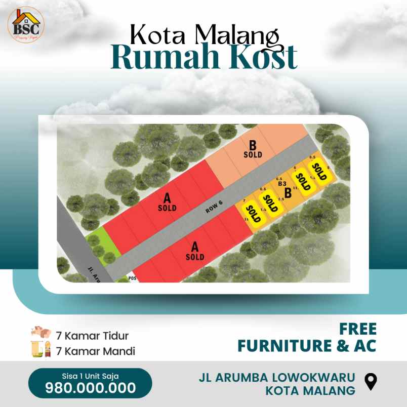 dijual rumah kost malang strategis