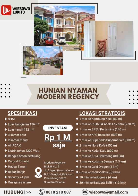 dijual rumah modern regency celentang palembang