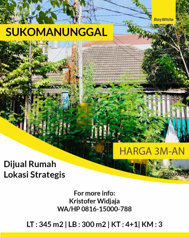 dijual rumah sukomanunggal jaya