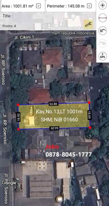 dijual tanah jl rp soeroso