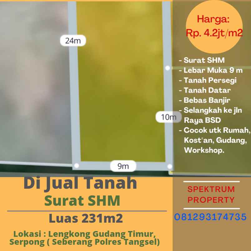 dijual tanah lengkong gudang timur serpong