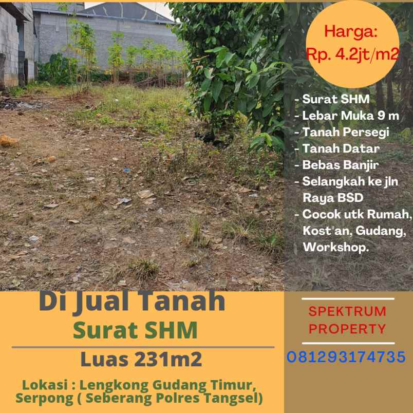 dijual tanah lengkong gudang timur serpong