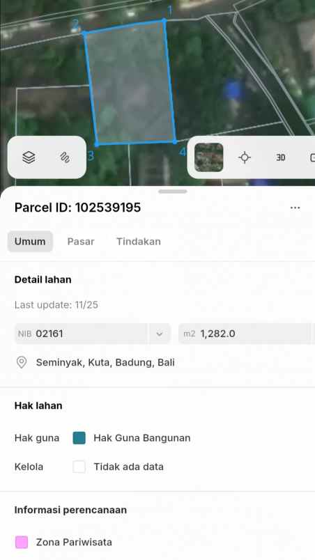 disewakan tanah seminyak