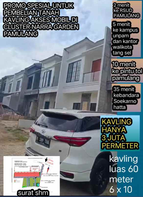 kavling dalam cluster lokasi seberang rsud pamulang