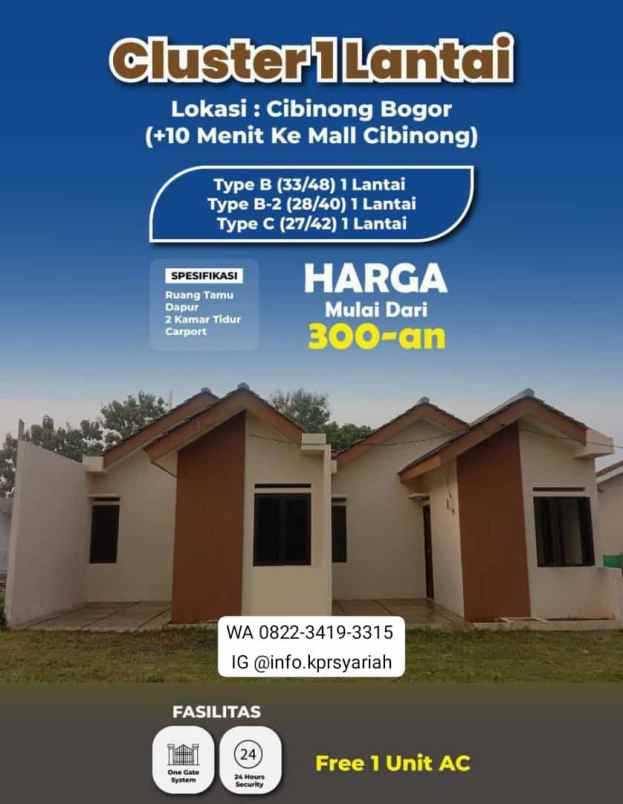 rumah cluster readystok 300 jutaan bogor cibinong