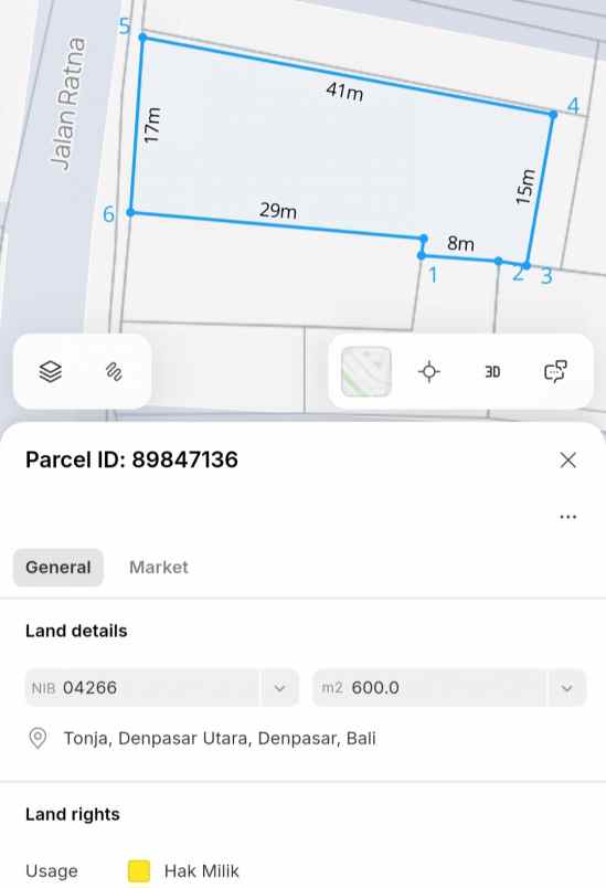 dijual 6 75 are jl ratna tonja denpasar utara