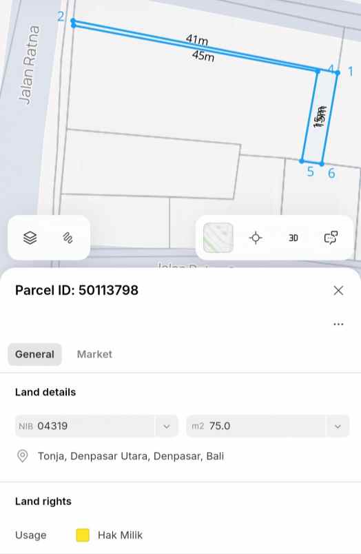 dijual 6 75 are jl ratna tonja denpasar utara