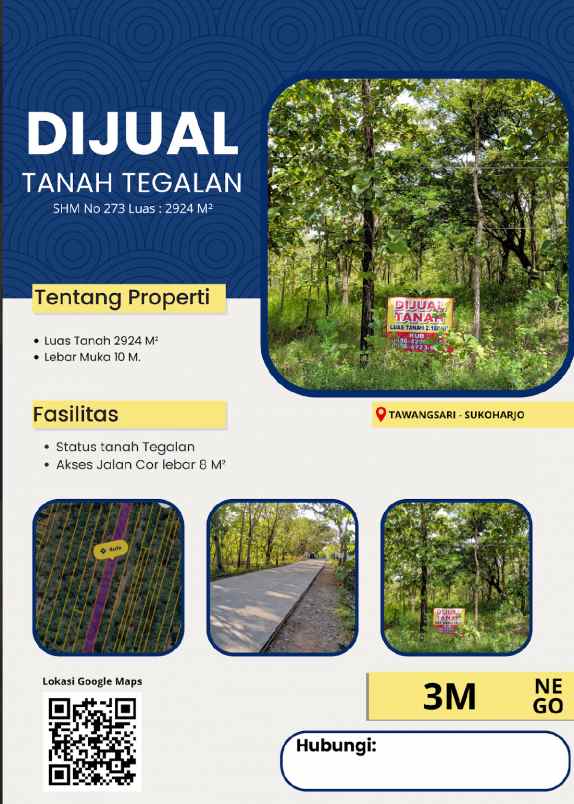 dijual cepat tanah tegalan tawangsari sukoharjo