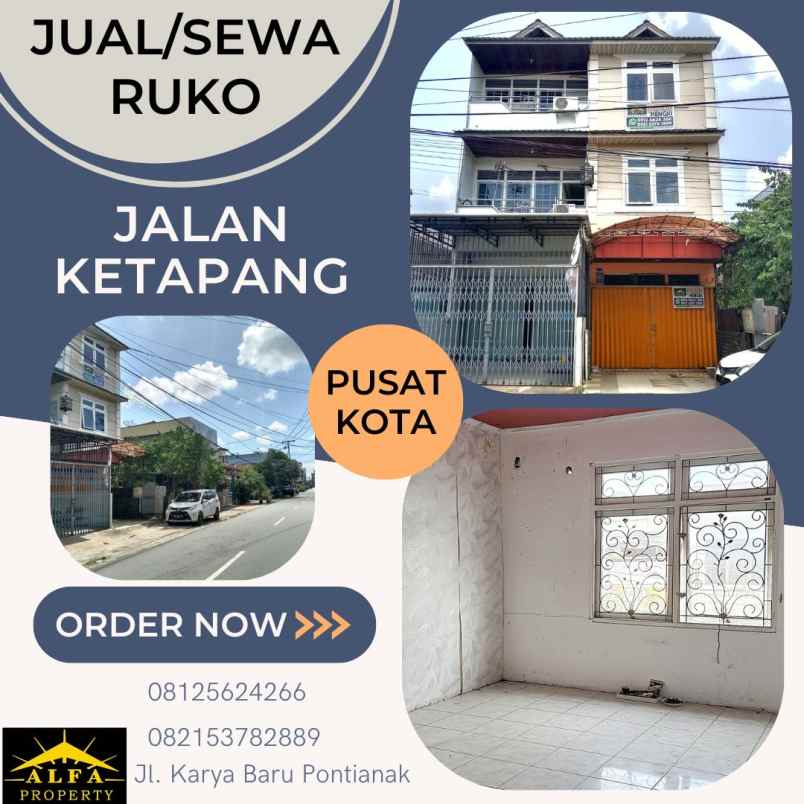 dijual disewakan ruko jalan ketapang kota pontianak