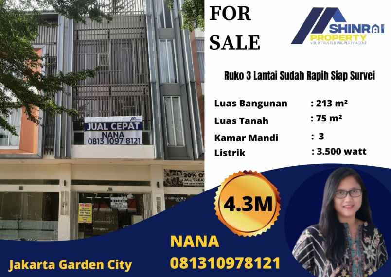 dijual ruko gudang kantor jakarta garden city