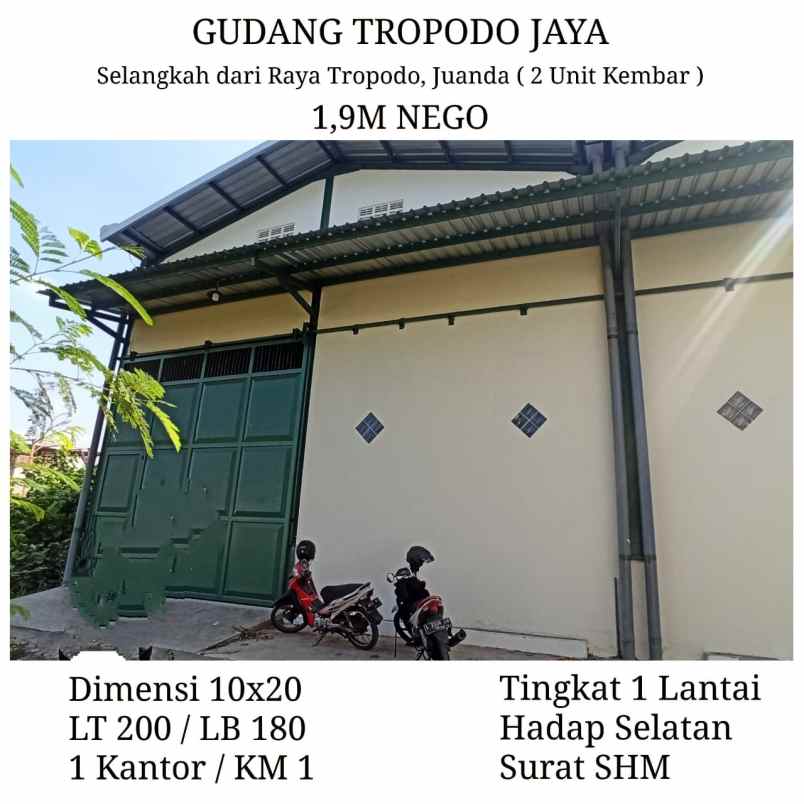 dijual ruko gudang kantor tropodo jaya sidoarjo