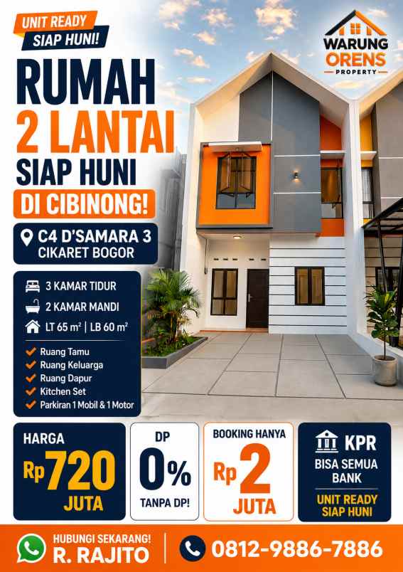 dijual rumah 2 lantai hook ready 3kt 2km cibinong