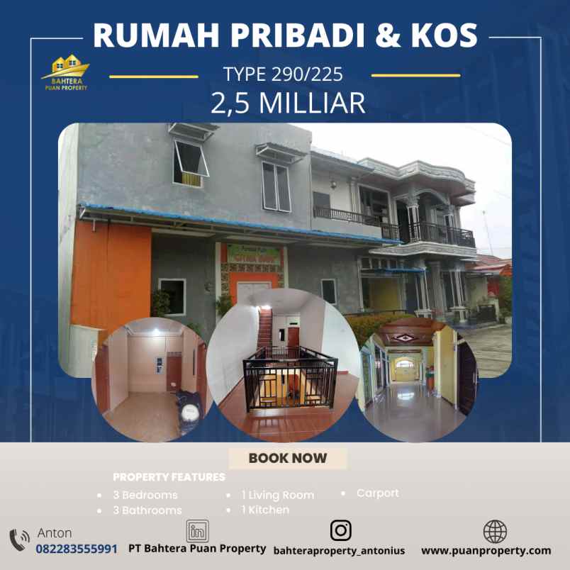 dijual rumah dan kos kosan dengan type 290 225