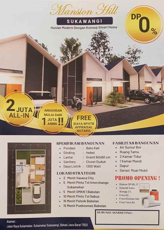 dijual rumah mansion hill sukawangi