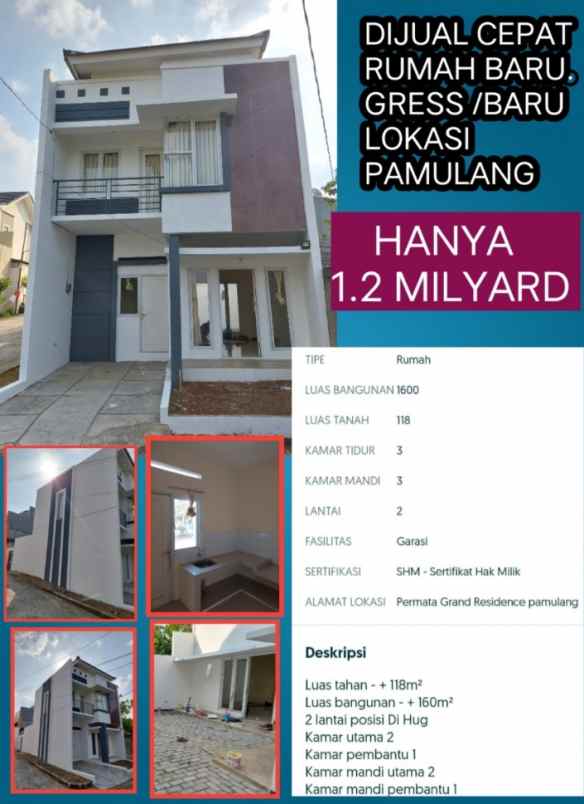 dijual rumah minimalis mewah siap huni