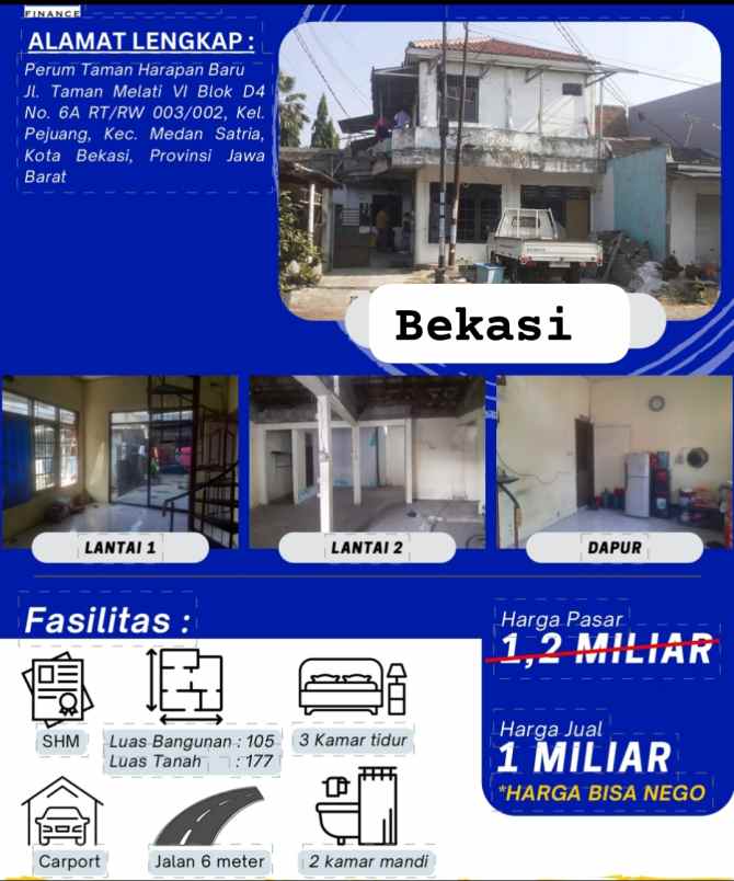 dijual rumah perumahan taman harapan