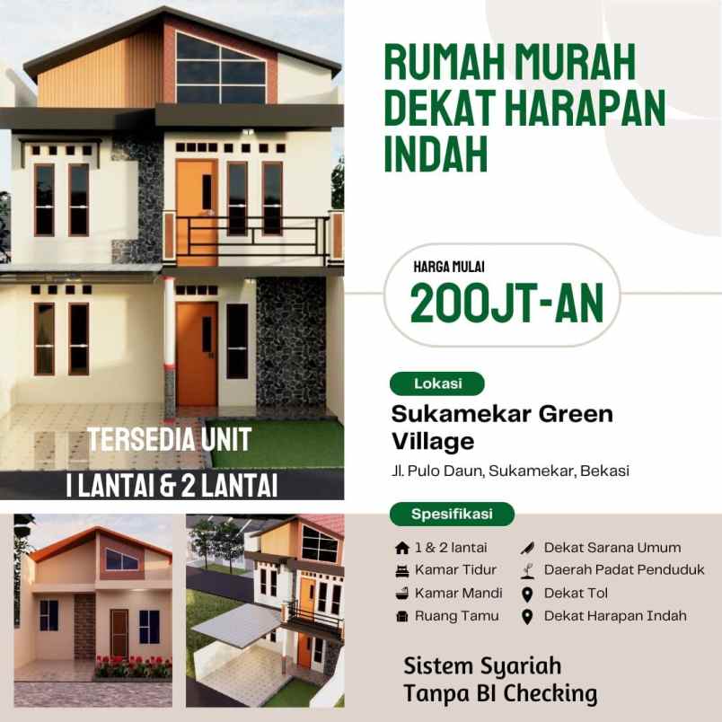 dijual rumah sukamekar kec sukawangi