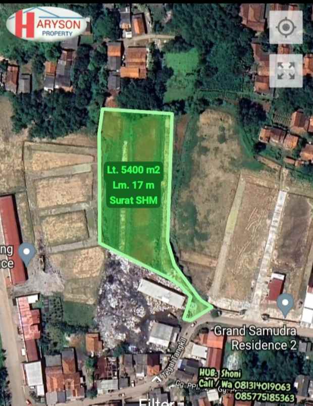 dijual tanah 5400 m2 serang baru bekasi