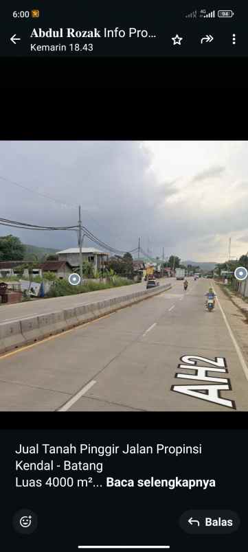 dijual tanah di jl raya kendal batang kab kendal