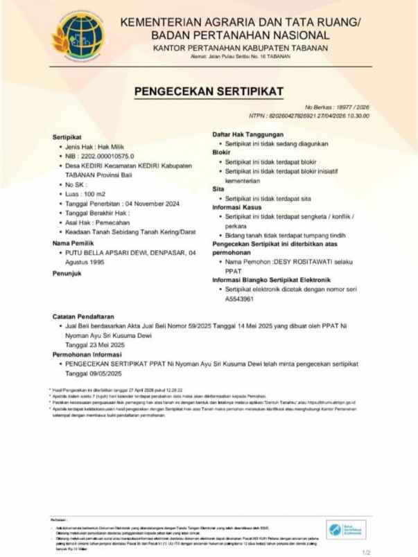 dijual tanah perum tridatu residence