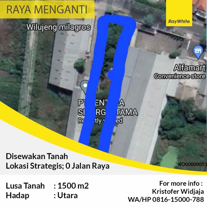 disewakan tanah jalan raya menganti