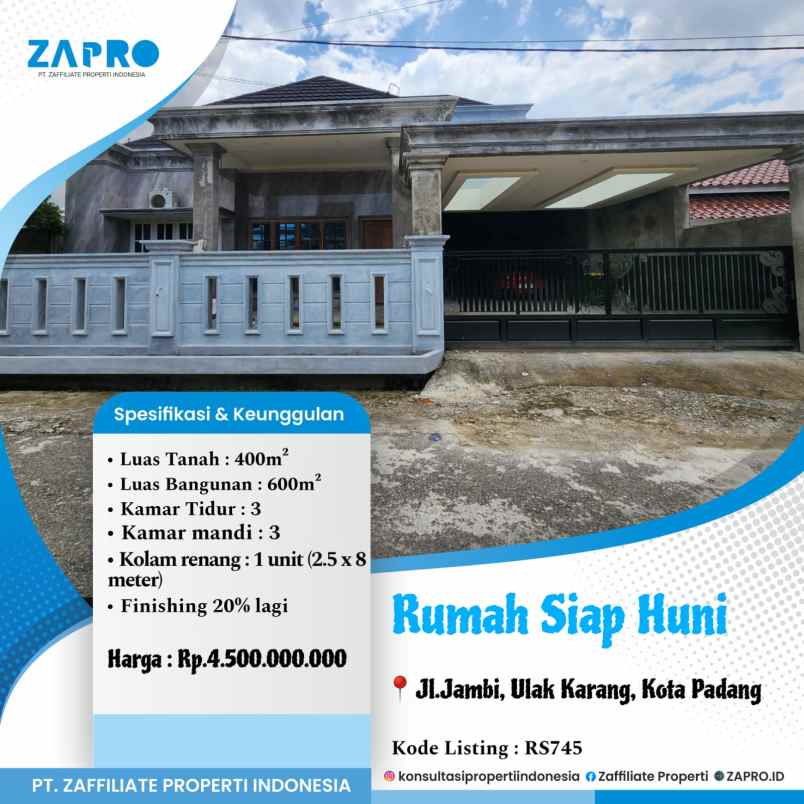 jual rumah di ulak karang padang