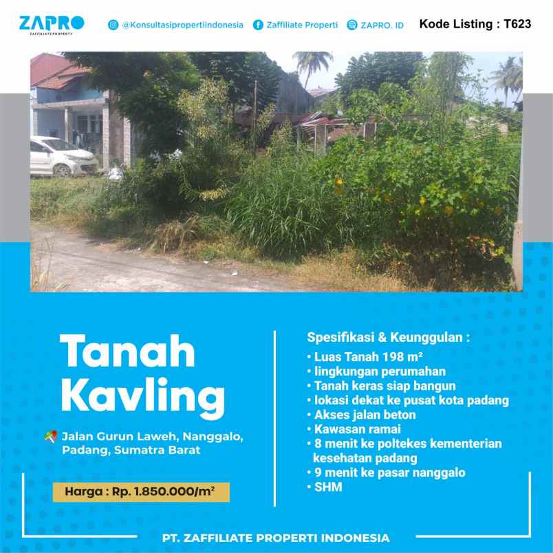 jual tanah kavling siap bangun dekat pusat kota padang