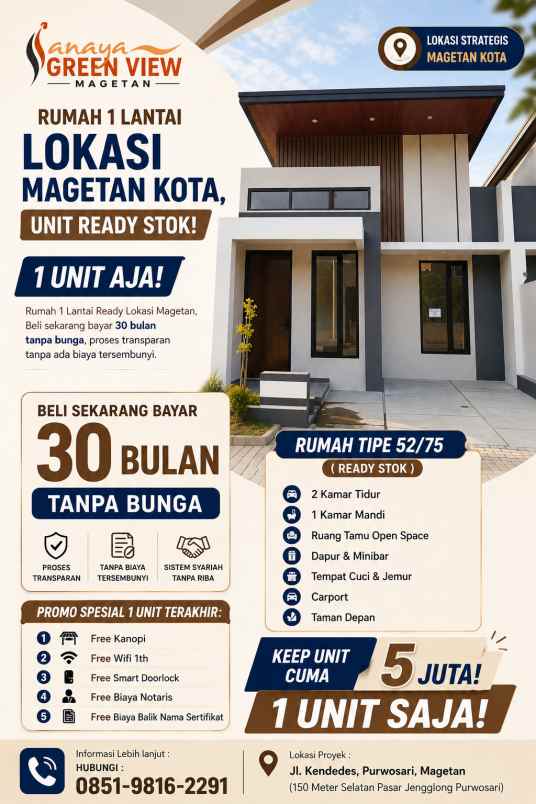 rumah 1 lantai lokasi magetan kota unit ready stok