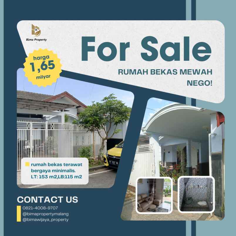 rumah bekas mewah minimalis 2 carport di malang kota