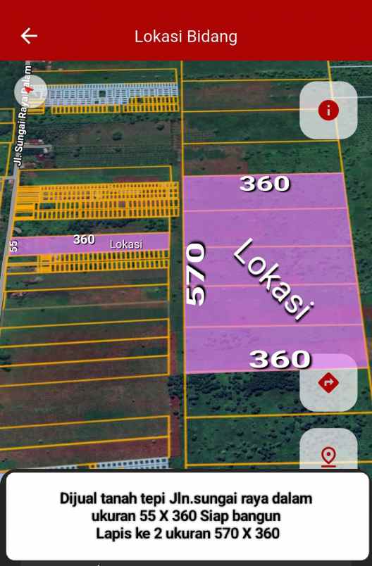 tanah pinggir jalan serdam ukuran 55x360