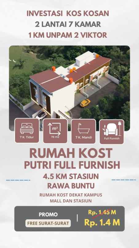 dijual kost 5 menit dari jalan raya