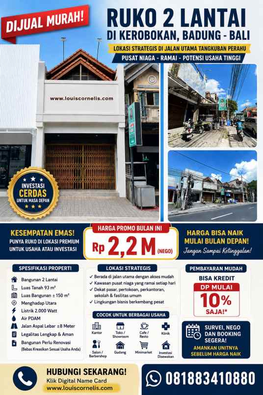 dijual murah ruko 2 lantai di kerobokan badung bali