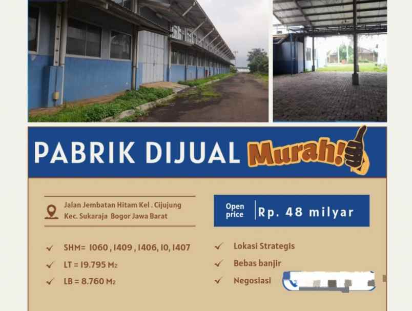 dijual pabrik murah bogor jawa barat