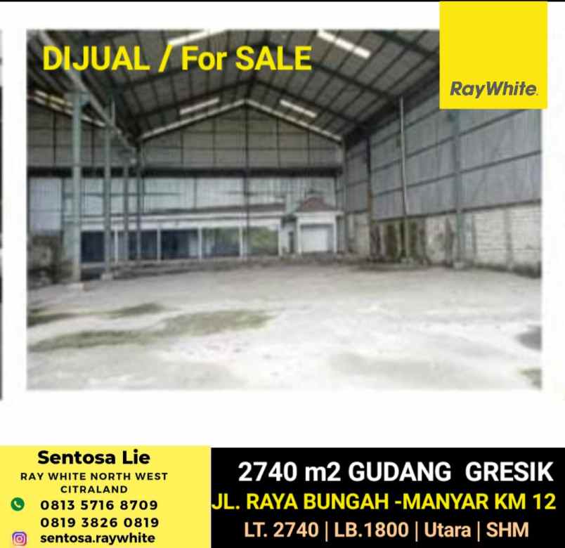 dijual ruko gudang kantor jalan raya bungah