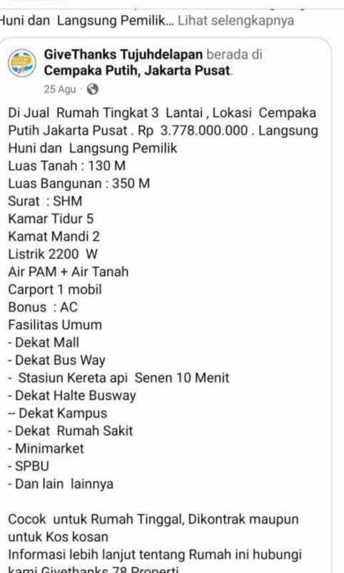 dijual rumah cempaka putih jakarta pusat