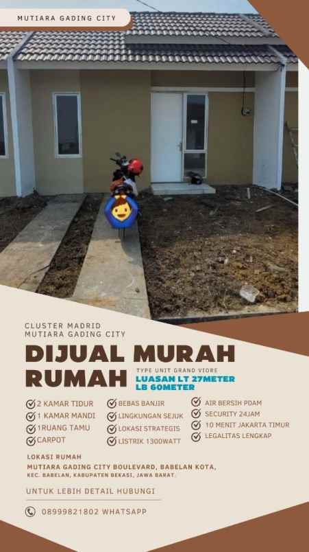 dijual rumah mutiara gading city babelan